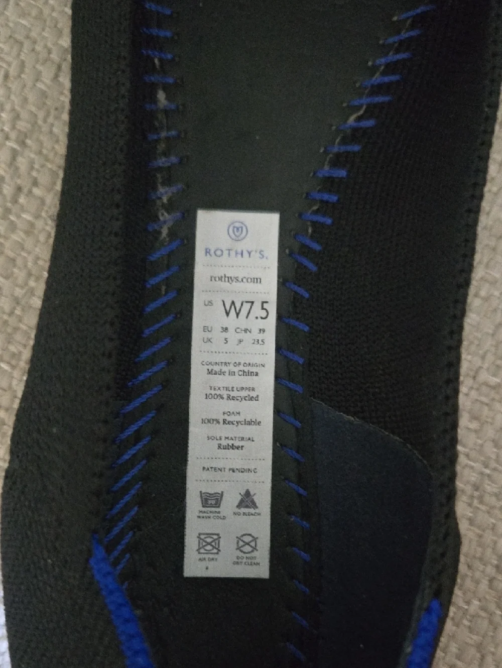 Rothy's Pointed Flat in Black with Blue Trim - Rothy's - Picture 2 of 3